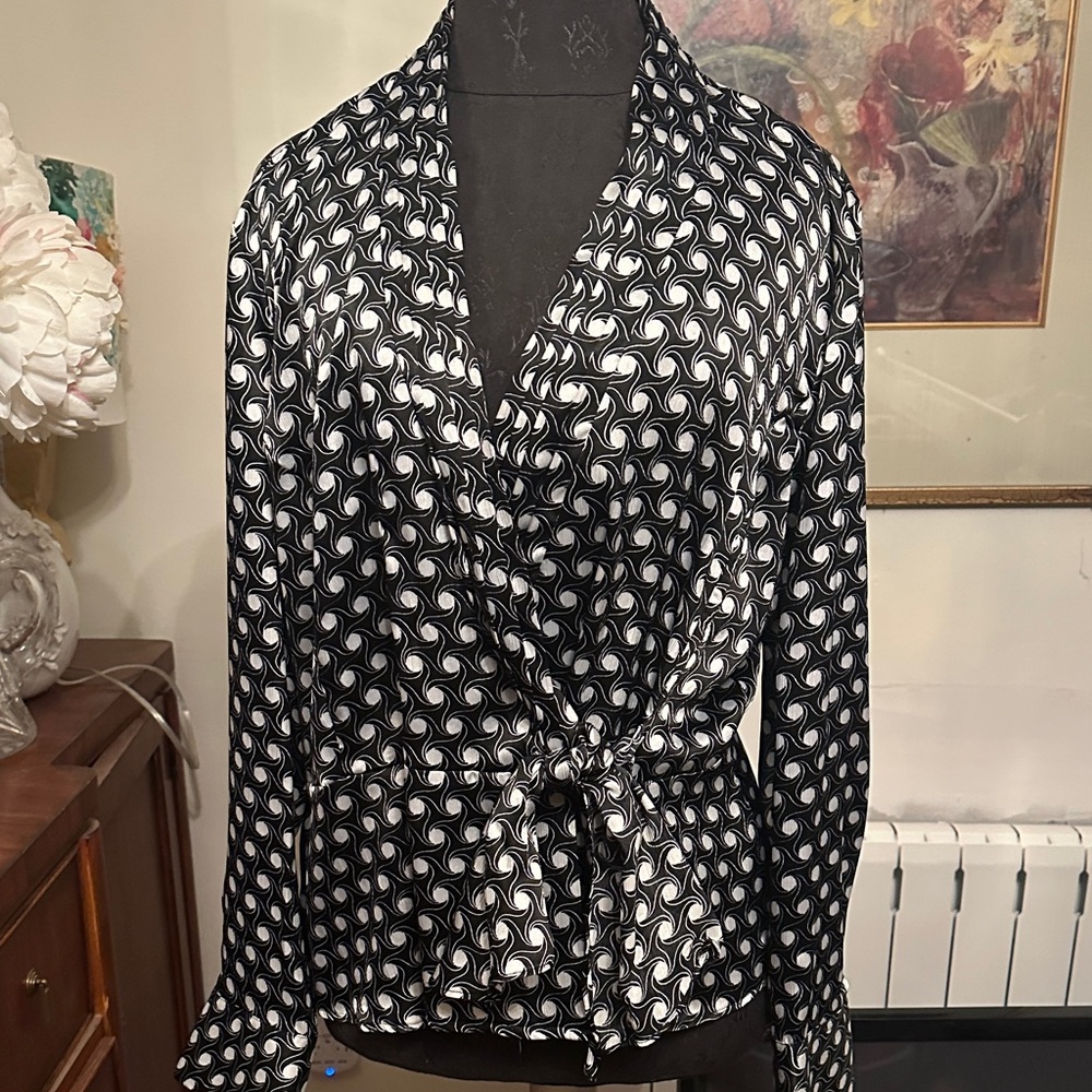 Jones New York Black and White Patterned Blouse XL